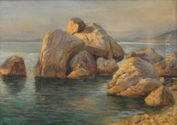 Capri. View On The Coastal
Cliffs At Sunset. Signed And Dated Lower Left: Max Usadel Capri 192 - view 1