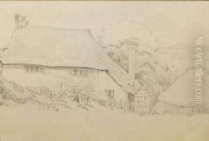 Thatched Cottage With Landscape Beyond