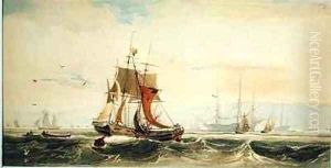 Shipping on the Medway Kent by Francois Louis Thomas Francia