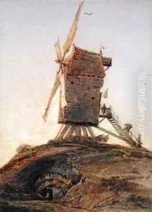 Windmill on a Knoll in a Landscape by Francois Louis Thomas Francia