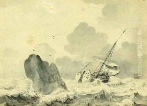 A sailing vessel in choppy seas by Francois Louis Thomas Francia