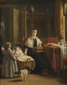 Mother Andchildren In A Parlor by Johannes Christoffel Vaarberg