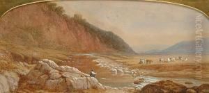 Fishing On A Highland River, Signed And Dated 1860 Fishing On A Highland River, Signed And Dated 1860