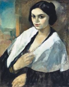 Girl With White Scarf by Endre Vadasz