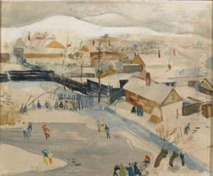 Skaters On A Frozen Pond by Endre Vadasz