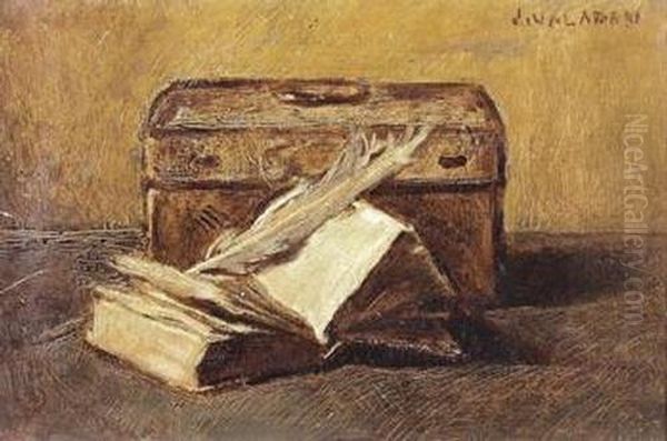 Stilleben Mit Buch, Feder Und Kofferchen. - view 1