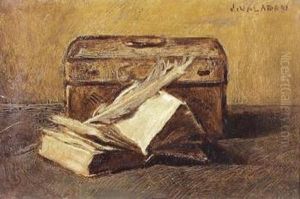 Stilleben Mit Buch, Feder Und Kofferchen. by Jules Emmanuel Valadon