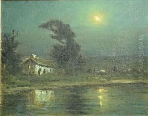 Moonlit Adobe Near A Lake Moonlit Adobe Near A Lake