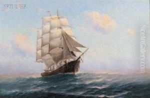 Sailing Vessel On The High Seas by Theodor Victor Carl Valenkamph
