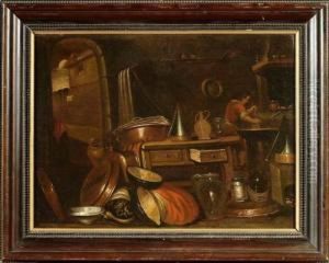 Interno Di Cucina Con Rami E Figura by Gian Domenico Valentino