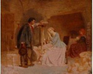 Cardeuse Dans Un Interieur De Ferme by Theodore Valerio