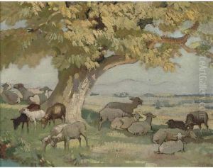 Sheep Grazing Under A Tree Sheep Grazing Under A Tree