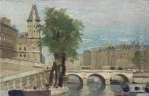 Le Pont Neuf; And Le Statue De Henri Iv Au Pont Neuf by Adolphe Pierre Valette