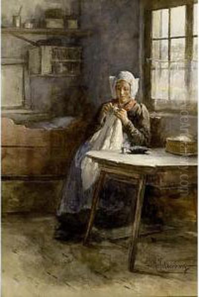 Interior With A Woman Sewing - view 1