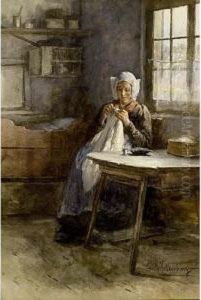 Interior With A Woman Sewing