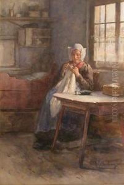 Woman Sewing By A Window - view 1