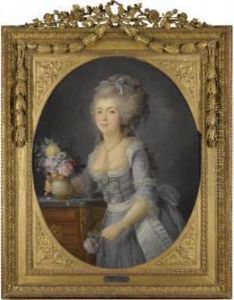 Portrait Of Madame Adelaide 
Auguie, Three Quarter Length, Standing Beside A Table Holding A Vase Of 
Flowers