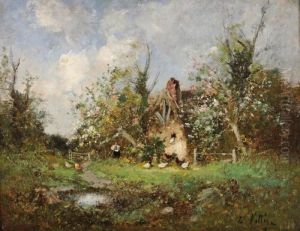Arbres En Fleur Pres De La Chaumiere by Etienne Maxime Vallee