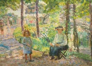 Mere Et Enfants Au Jardin Public by Ludovic Vallee