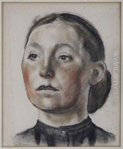 Visage De Jeune Femme by Edouard Vallet