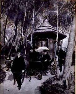 Queen Victoria riding in a mule carriage with John Brown in attendance by Amedee Forestier
