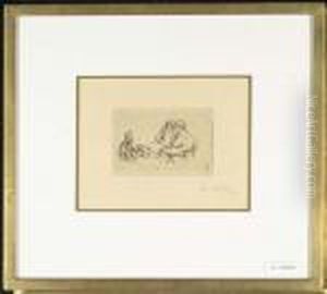 Set Of Four Small Format Etchings With Scenes.