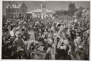 The British Occupation of Bloemfontein An evening concert in market square by the pipes of the Highland Brigade by Amedee Forestier