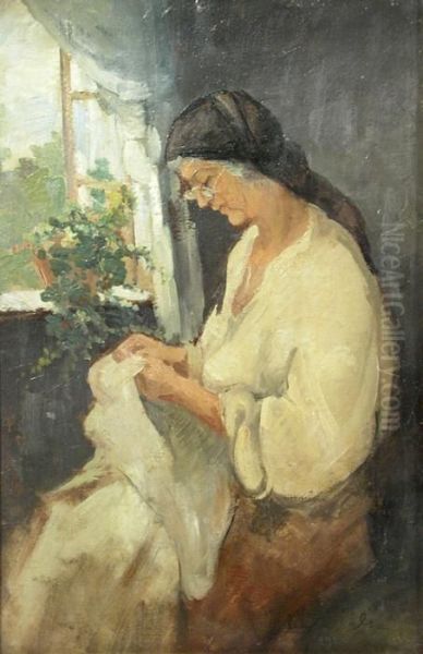 Woman Sewing At The Window - view 1