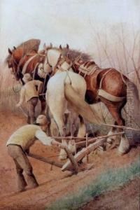 Heavy Horses Ploughing by Frederick E. Valter