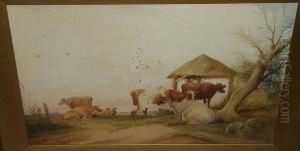 Cattle Resting By A Byre; Sheep
And Cattle In An Open Pasture, Both Signed And Dated 'frederick E.
Valter 1903' Cattle Resting By A Byre; Sheep
And Cattle In An Open Pasture, Both Signed And Dated 'frederick E.
Valter 1903'