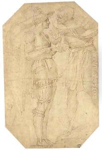 Three figures in discussion by Battista Franco