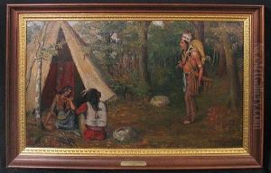 An Indian Camp In A Forest Setting