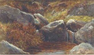 Rocks and heather by James Jnr Faed