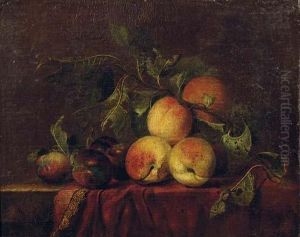 Peaches And Plums On A Covered Ledge