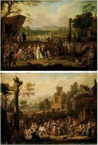 A Market Scene With An Elegant Couple At A Fruit Stall by Joseph van Aken