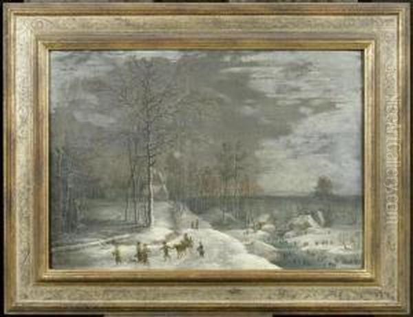 Landscape In Winter With Ice Skaters - view 1