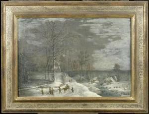 Landscape In Winter With Ice Skaters by Denys Van Alsloot