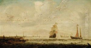 A Frigate And Other Shipping Off A Coastline by Hendrik van Anthonissen