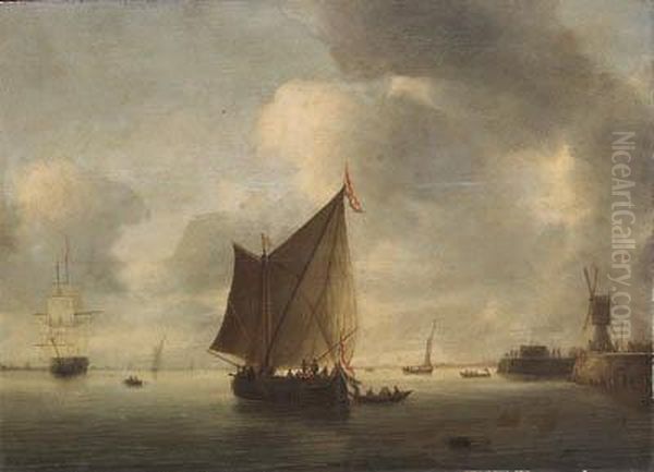 Dutch Shipping Becalmed In An Estuary - view 1