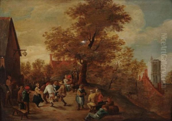 Dorpstafereel Met Feestvierendeboeren. - view 1