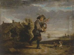 A Bagpipe Player In A Landscape