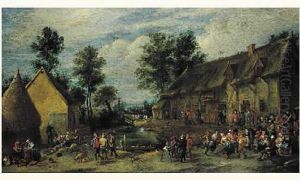 Scene De Kermesse Dans Une Rue D'un Village Flamand by Thomas Van Apshoven