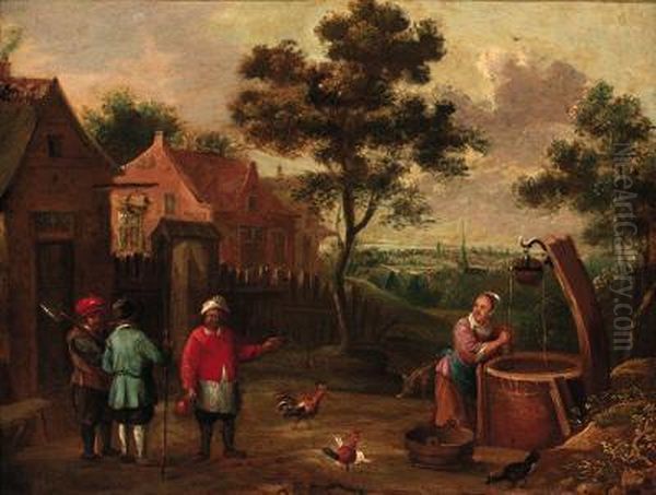 Peasants Conversing On A Track By A Well In A Village - view 1