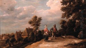 Peasants Returning From Market On A Sandy Path By A Village