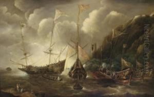 A Mediterranean Capriccio Of A 
Sea Fight Between European Merchantmen And Ottoman Galeasses