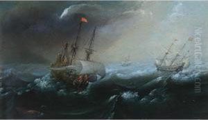 Galleons On Stormy Seas by Andries Van Eertvelt