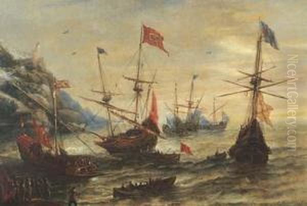 A Coastal Landscape With Frigates And Soldiers In A Breeze - view 1