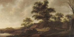A Wooded River Landscape With Figures On A Track by Pieter Jansz. van Asch