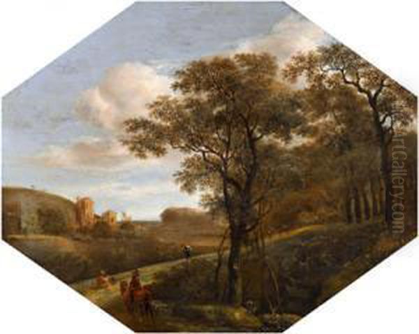 Paesaggio Boschivo Con Castello E Figure - view 1