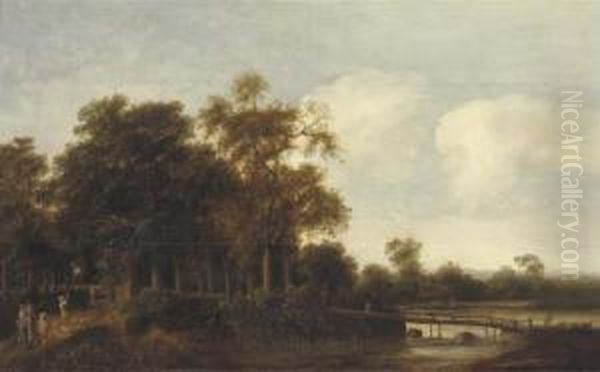 A Wooded River Landscape With Hunters On A Path - view 1